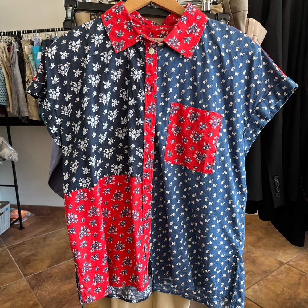 Style & Co Red and Blue Floral Shirt